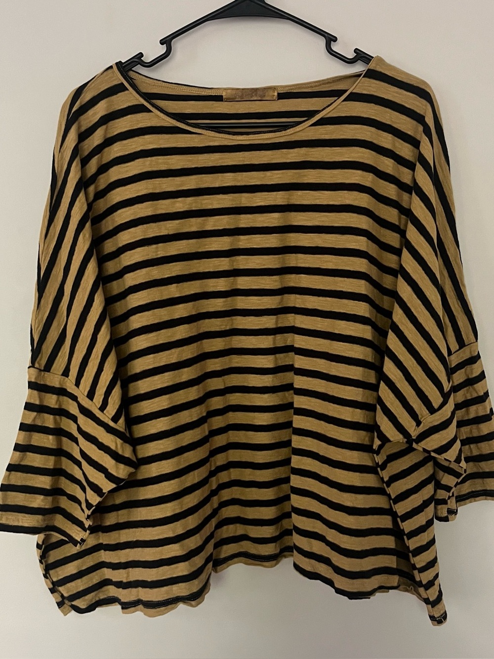 Cut Loose jersey linen blend tan black  striped crop top minimalist lagenlook OS